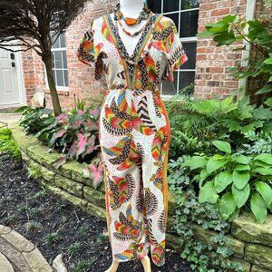 Anthro Farm Rio Banana Bunch Linen Blend Jumpsuit w Pockets Sz XS